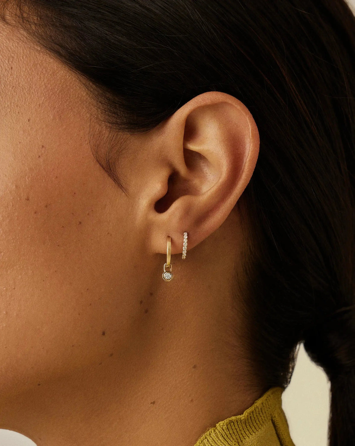 Lucy Williams Solid Gold Diamond Drop Huggies | 9ct Solid Yellow Gold/Lab Grown Diamonds