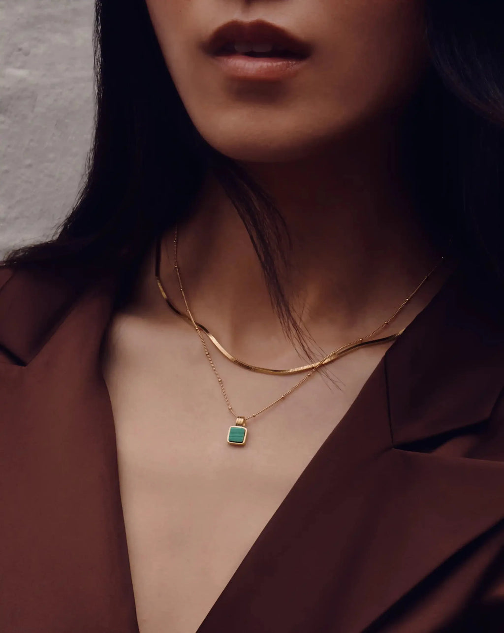 Lucy Williams Square Malachite Necklace | 18ct Gold Vermeil/Malachite