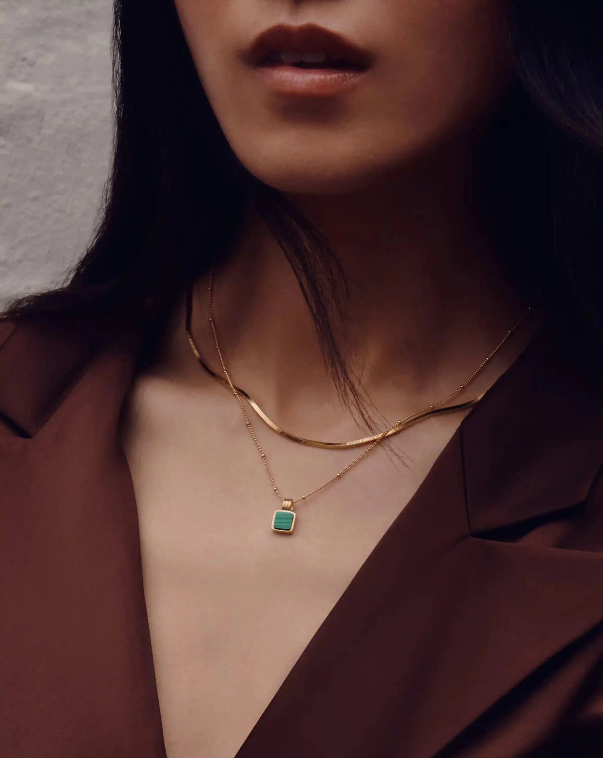 Lucy Williams Square Malachite Necklace | 18ct Gold Vermeil/Malachite