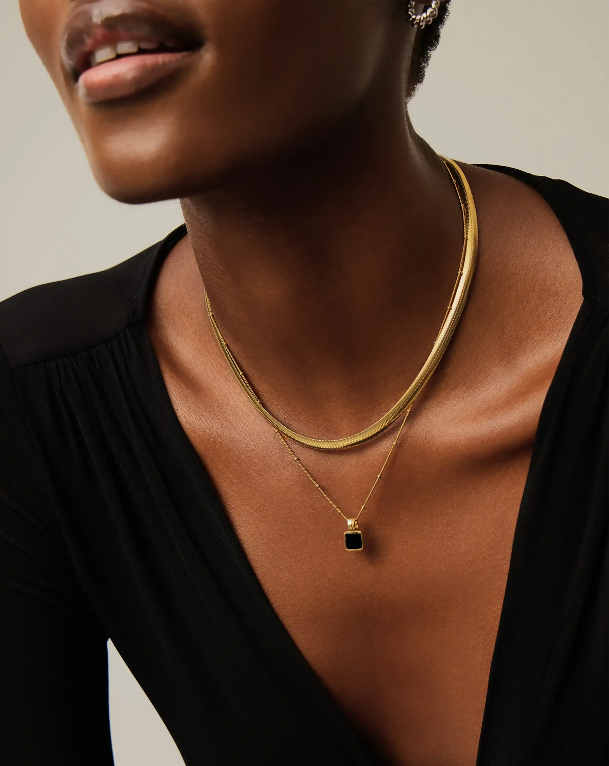 Lucy Williams Square Onyx Necklace | 18ct Gold Vermeil/Black Onyx