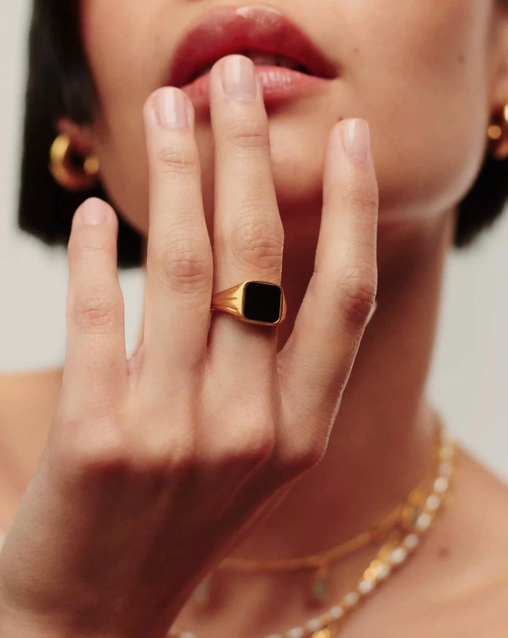 Lucy Williams Square Signet Ring | 18ct Gold Plated/Black Onyx