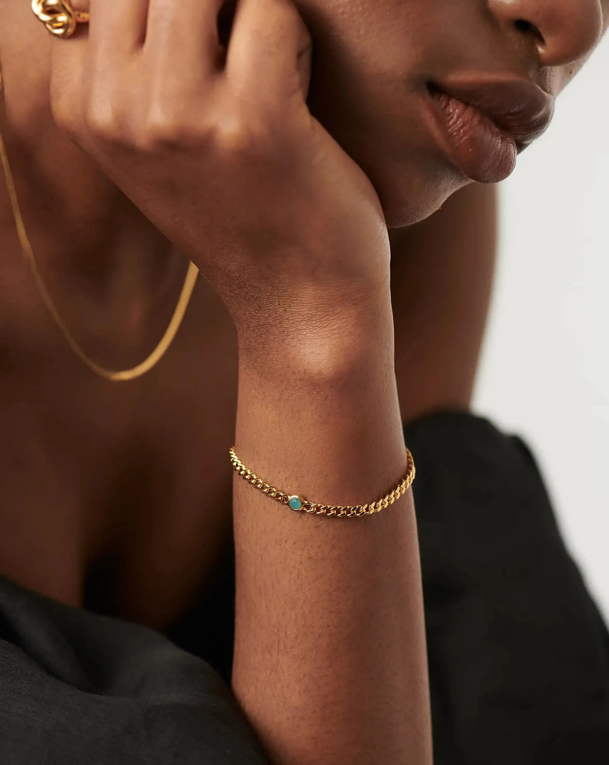 March Birthstone Chain Bracelet | 18ct Gold Plated Vermeil/Milky Aquamarine