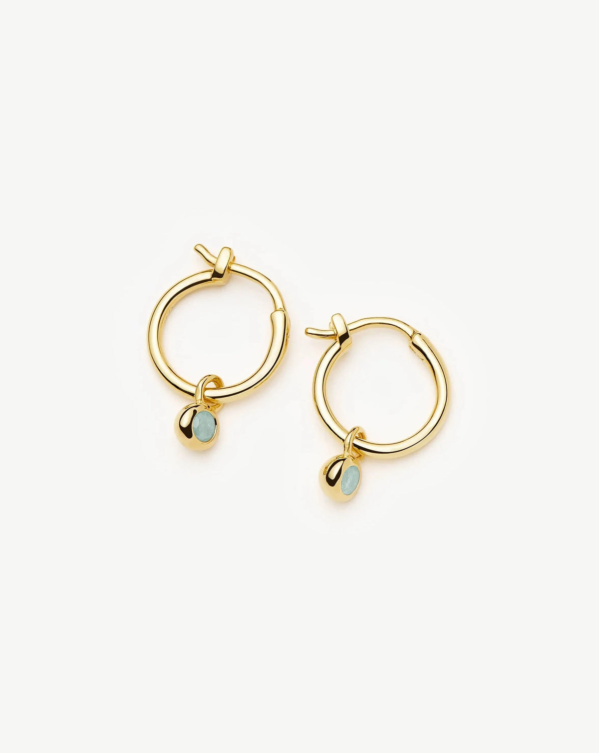 March Birthstone Mini Charm Hoop Earrings | 18ct Gold Plated/Milky Aquamarine
