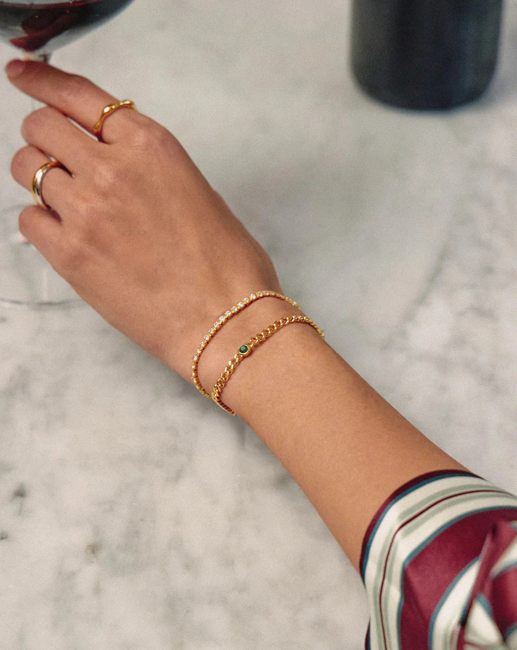 May Birthstone Chain Bracelet | 18ct Gold Plated Vermeil/Green Onyx