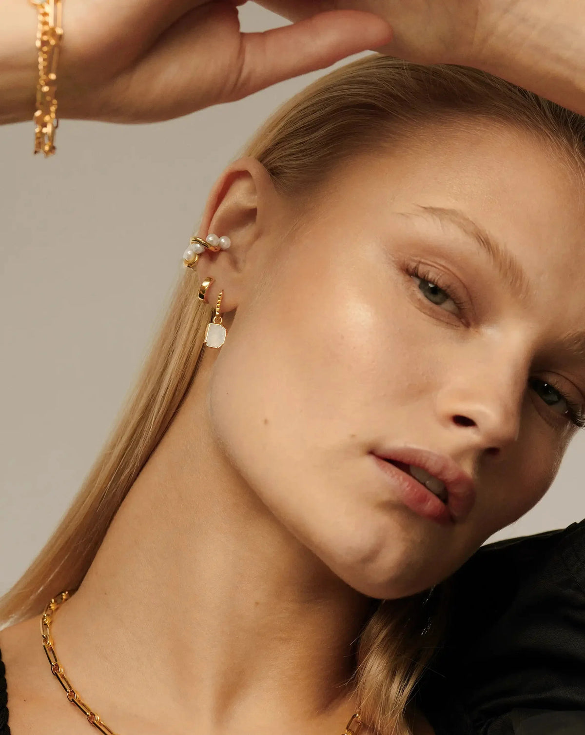 Mini Pyramid Charm Hoop Earrings | 18ct Gold Vermeil/Rainbow Moonstone