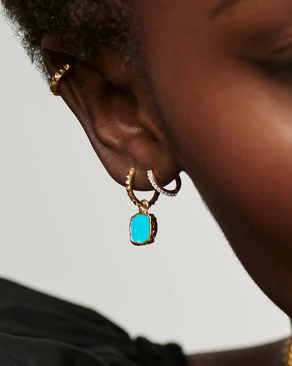 Mini Pyramid Charm Hoop Earrings | 18ct Gold Vermeil/Turquoise