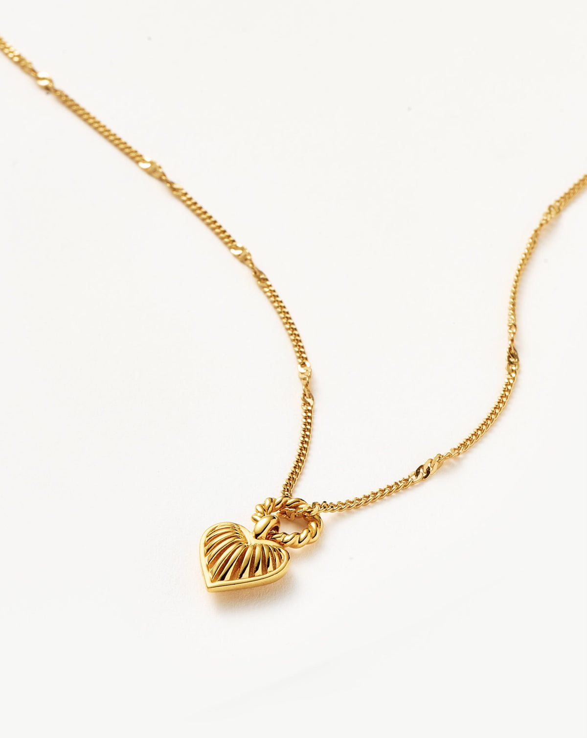 Mini Ridge Heart Charm Pendant Necklace | 18ct Gold Plated