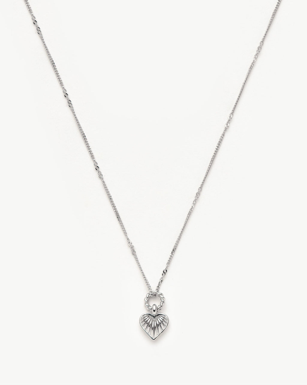 Mini Ridge Heart Charm Pendant Necklace | Sterling Silver