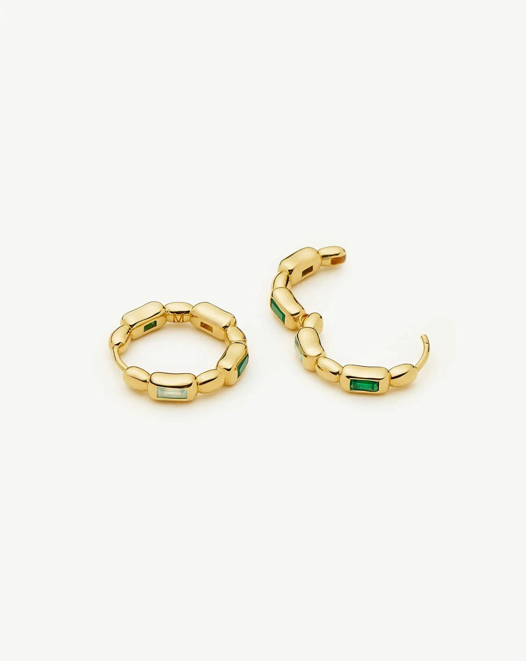 Molten Gemstone Baguette Small Hoop Earrings | 18ct Gold Plated/Blue and Green Onyx