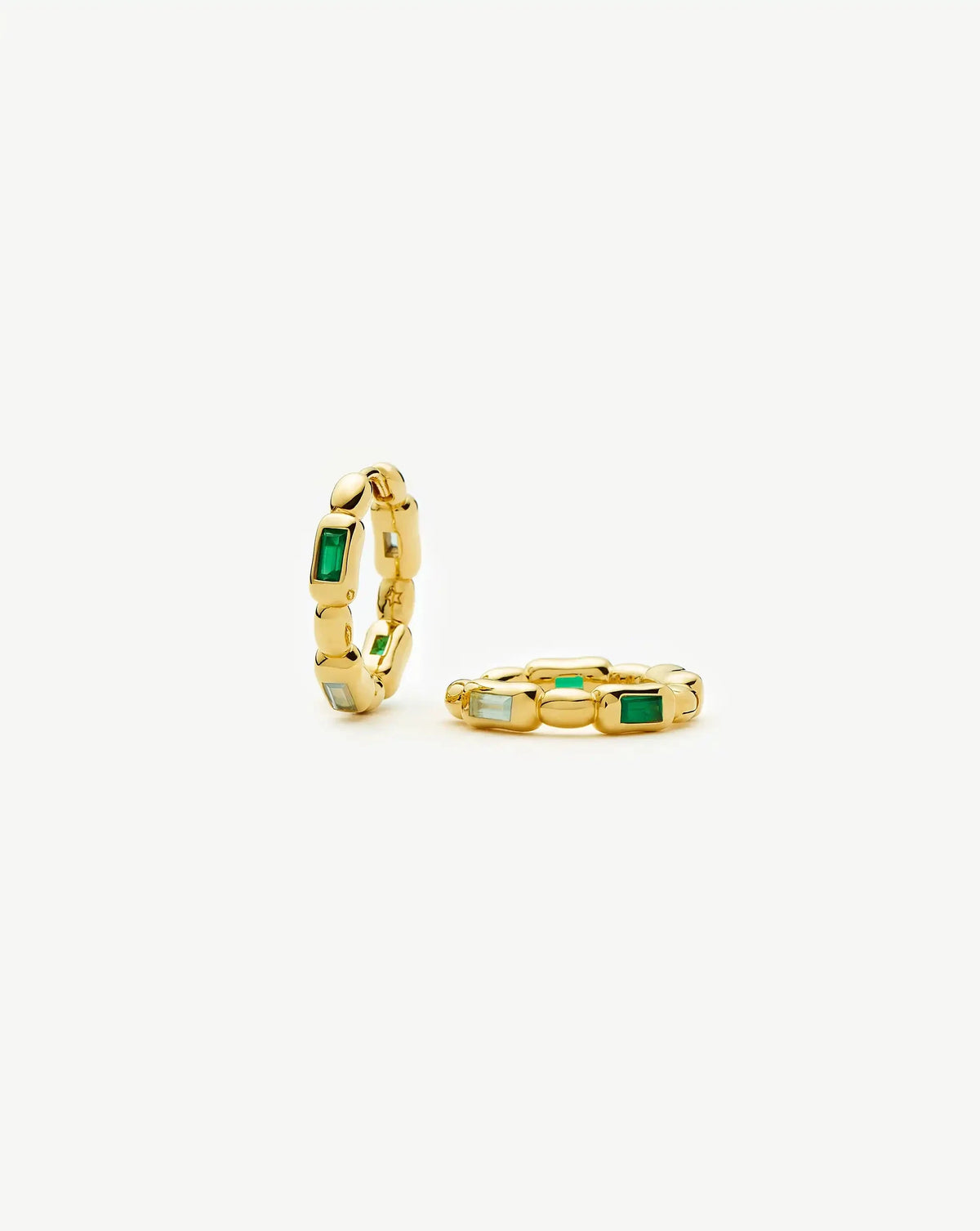 Molten Gemstone Baguette Small Hoop Earrings | 18ct Gold Plated/Blue and Green Onyx