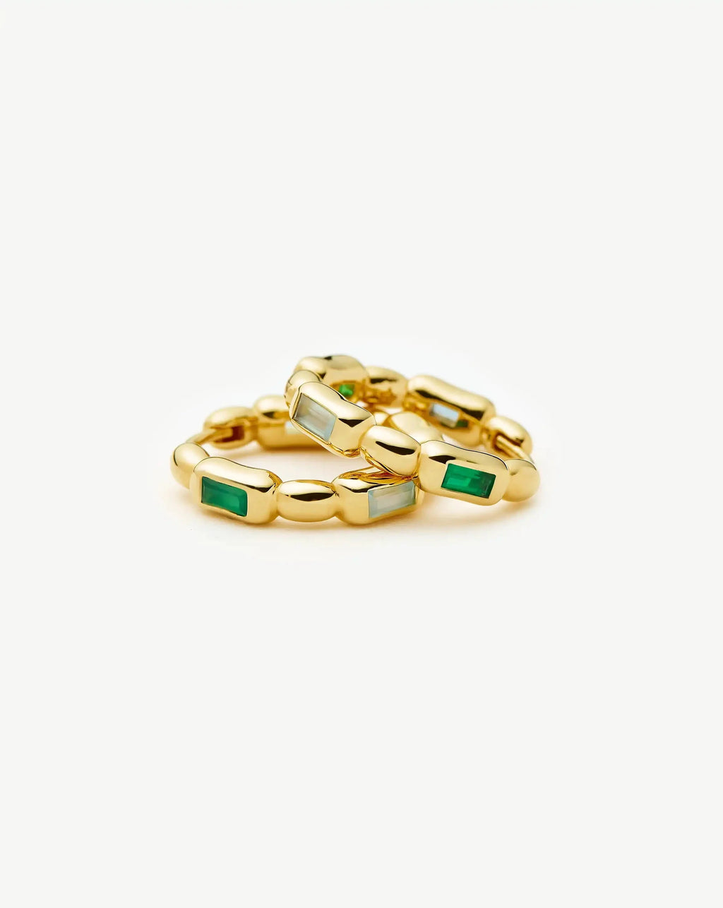 Molten Gemstone Baguette Small Hoop Earrings | 18ct Gold Plated/Blue and Green Onyx