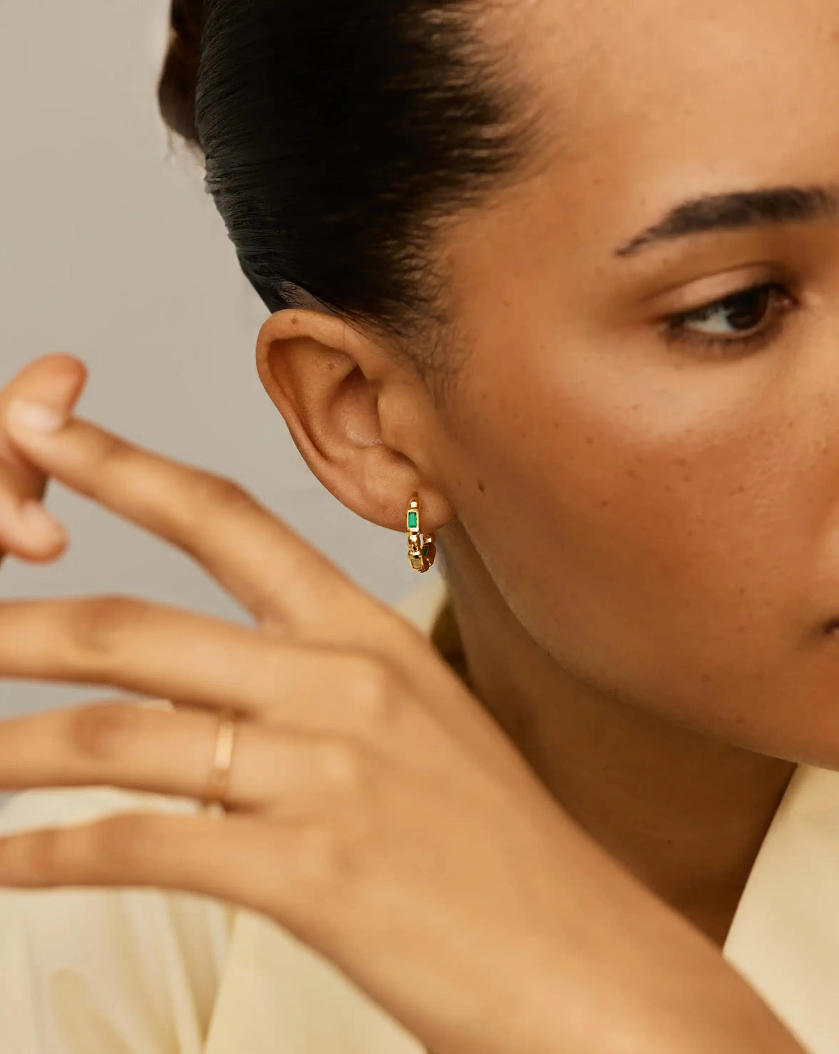 Molten Gemstone Baguette Small Hoop Earrings | 18ct Gold Plated/Blue and Green Onyx