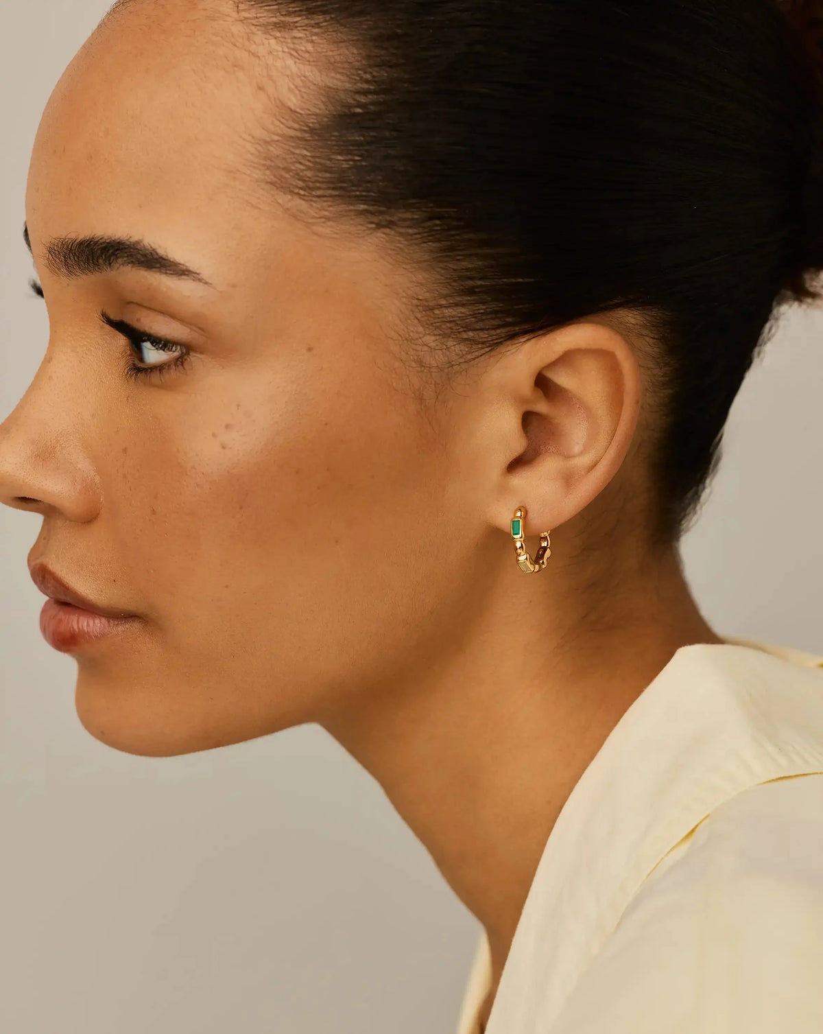 Molten Gemstone Baguette Small Hoop Earrings | 18ct Gold Plated/Blue and Green Onyx
