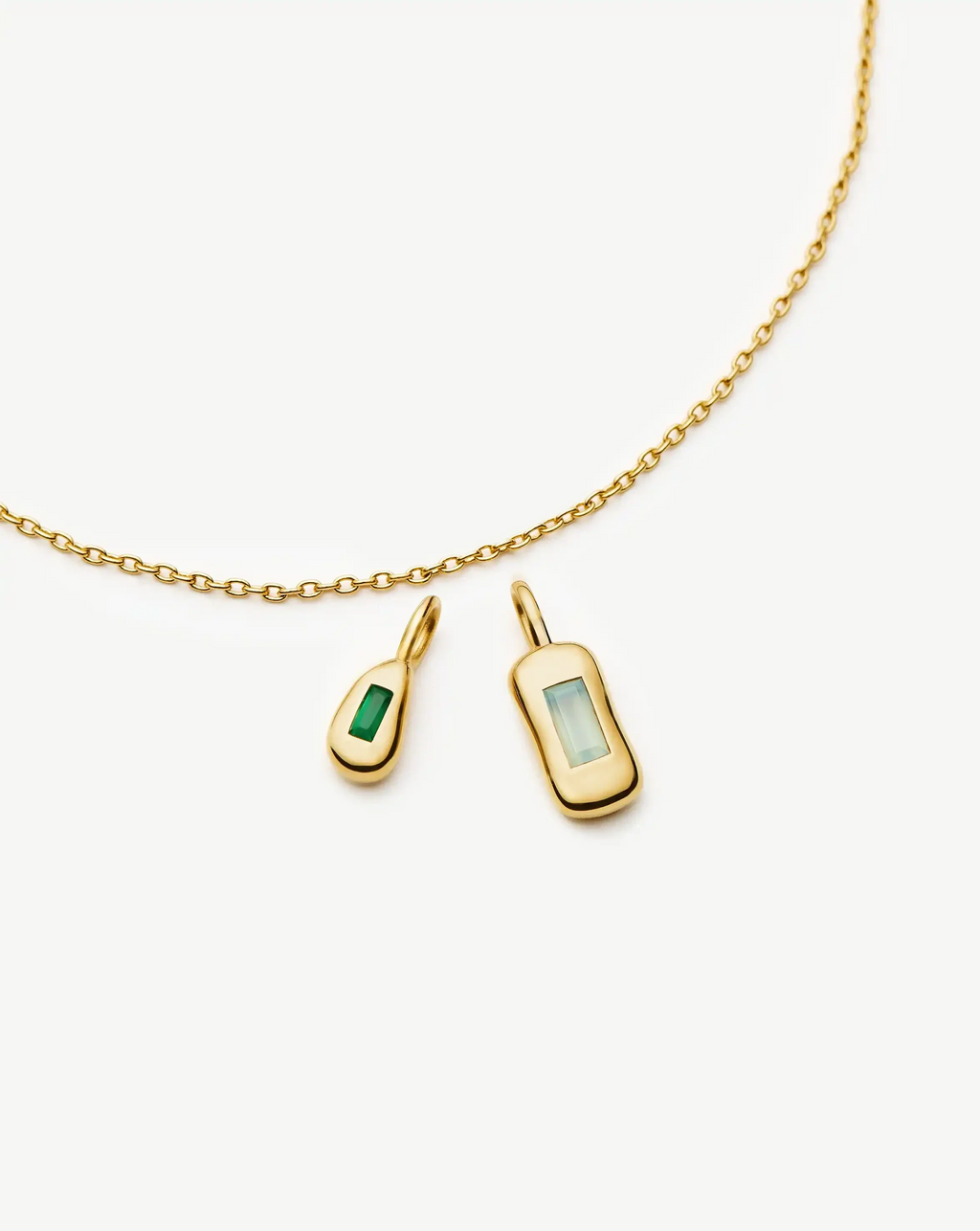 Molten Gemstone Bean Pendant Necklace | 18ct Gold Plated/Blue and Green Onyx