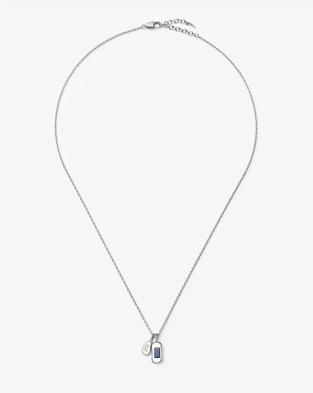 Molten Gemstone Bean Pendant Necklace | Silver Plated/Blue Onyx and Lab Grown Sapphire