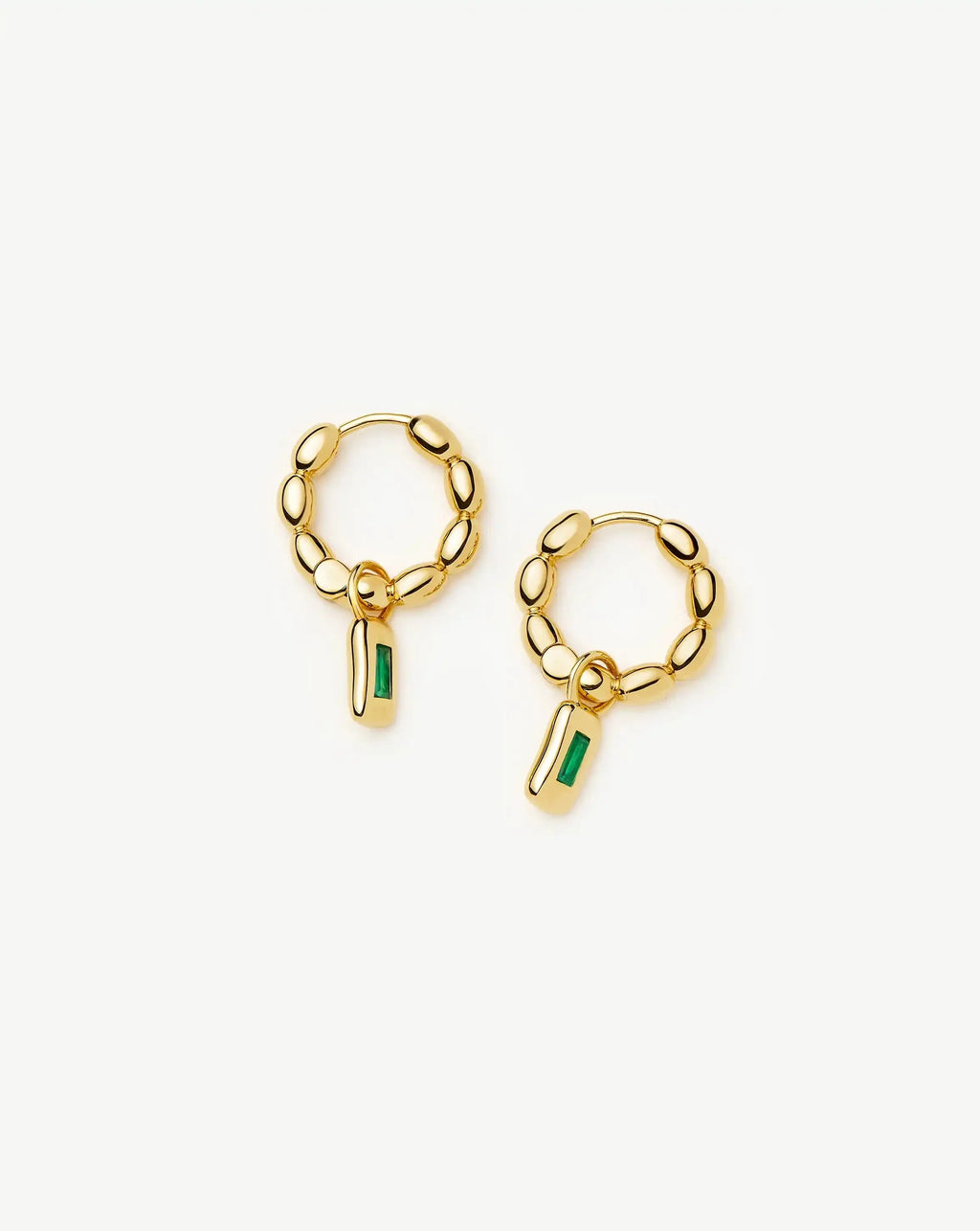 Molten Gemstone Charm Hoop Earrings | 18ct Gold Plated/Green Onyx