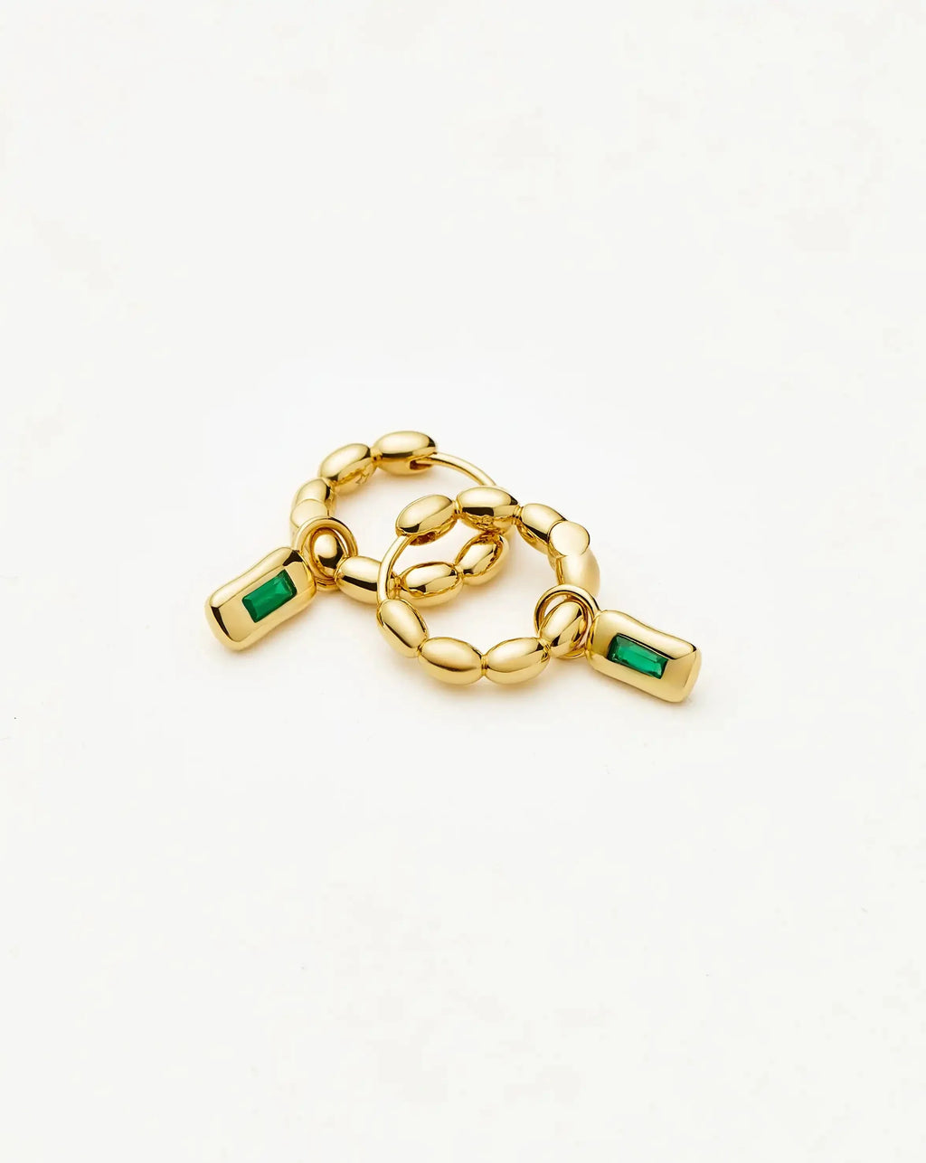 Molten Gemstone Charm Hoop Earrings | 18ct Gold Plated/Green Onyx