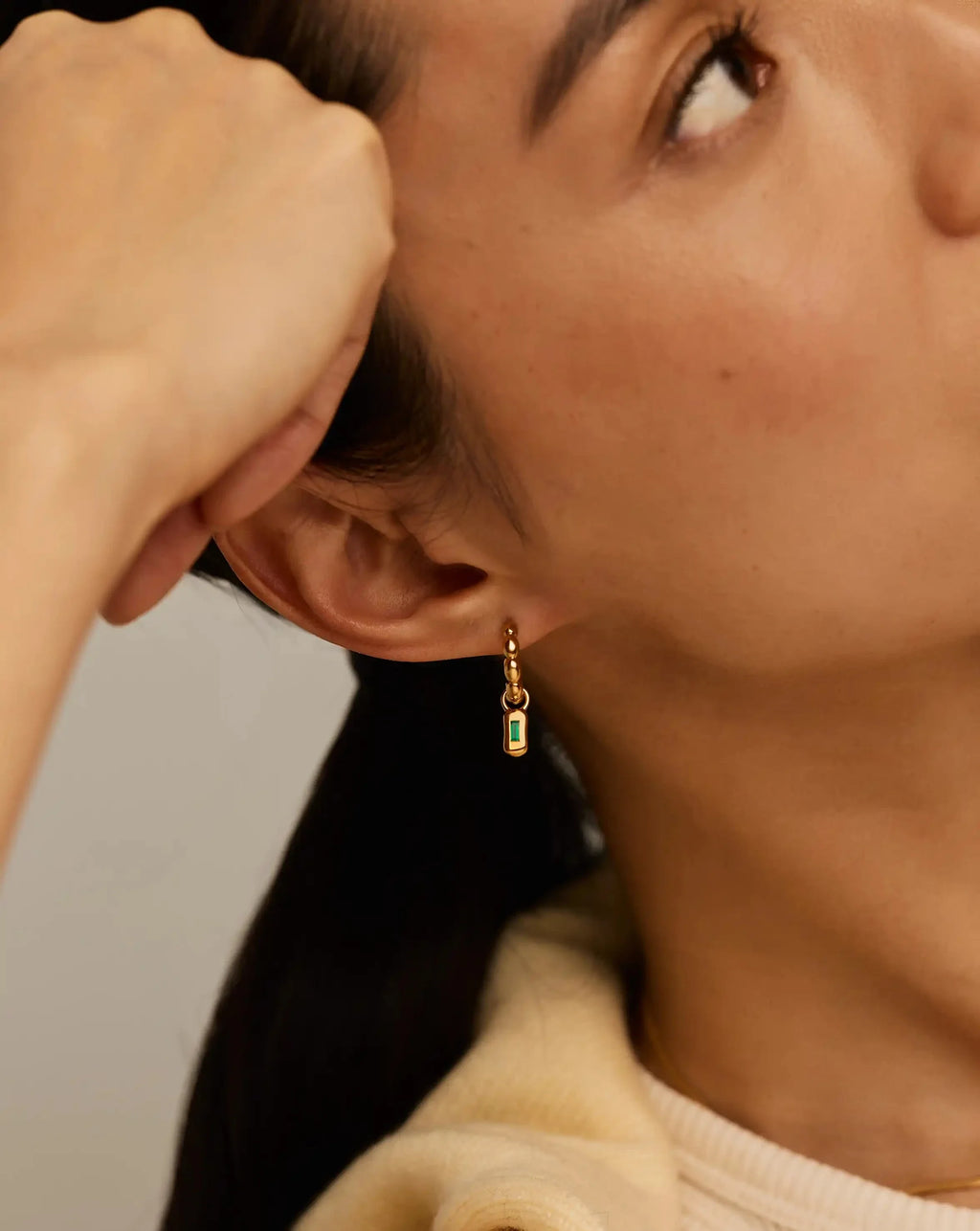 Molten Gemstone Charm Hoop Earrings | 18ct Gold Plated/Green Onyx
