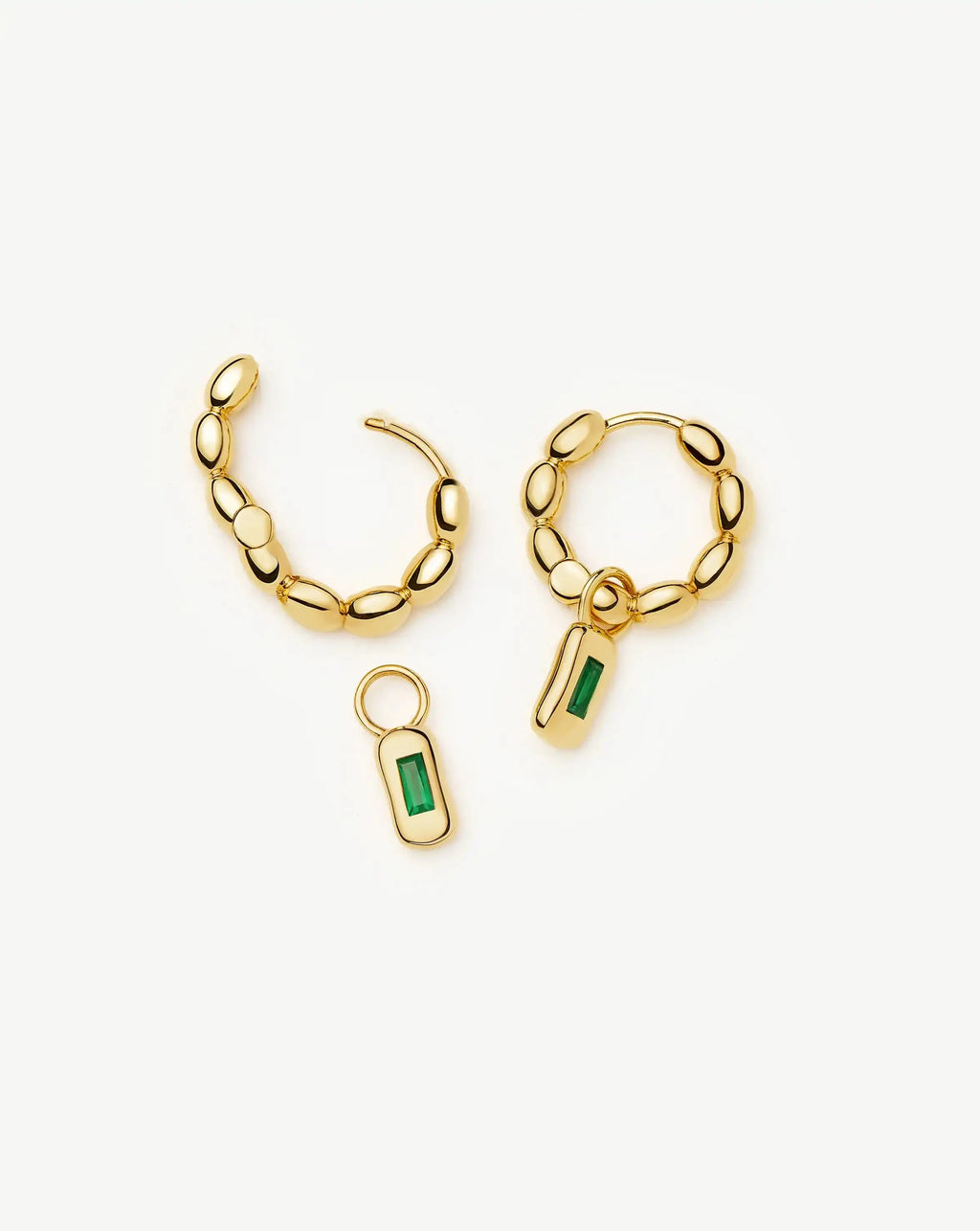 Molten Gemstone Charm Hoop Earrings | 18ct Gold Plated/Green Onyx