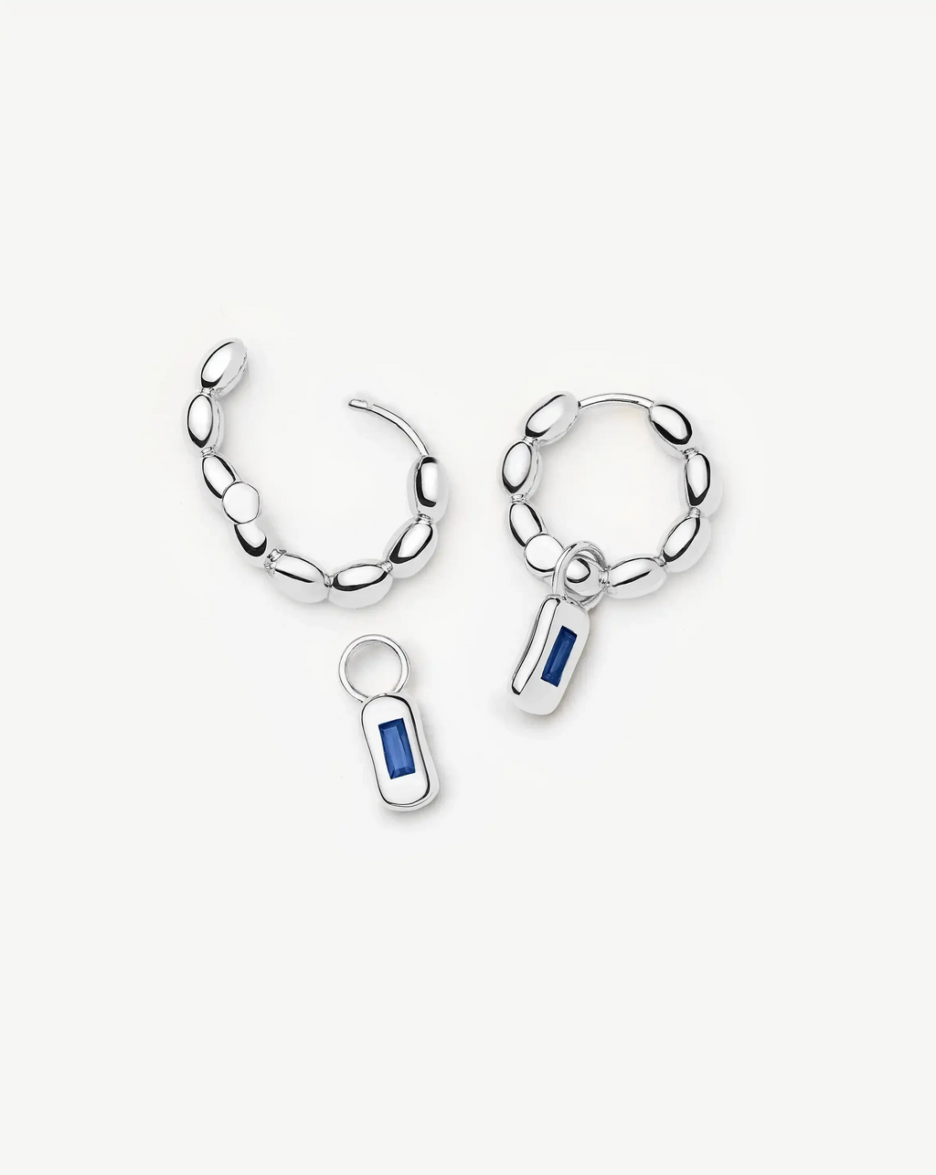 Molten Gemstone Charm Hoop Earrings | Silver Plated/Lab Grown Blue Sapphire