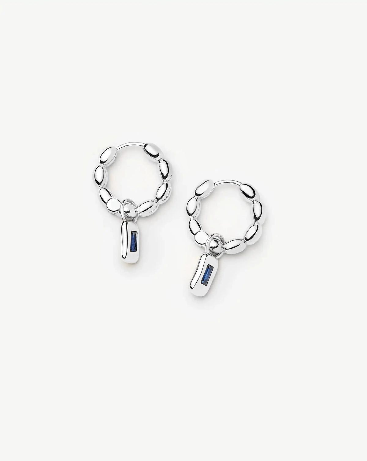 Molten Gemstone Charm Hoop Earrings | Silver Plated/Lab Grown Blue Sapphire