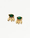 Molten Gemstone Charm Stud Earrings | Gold/Malachite