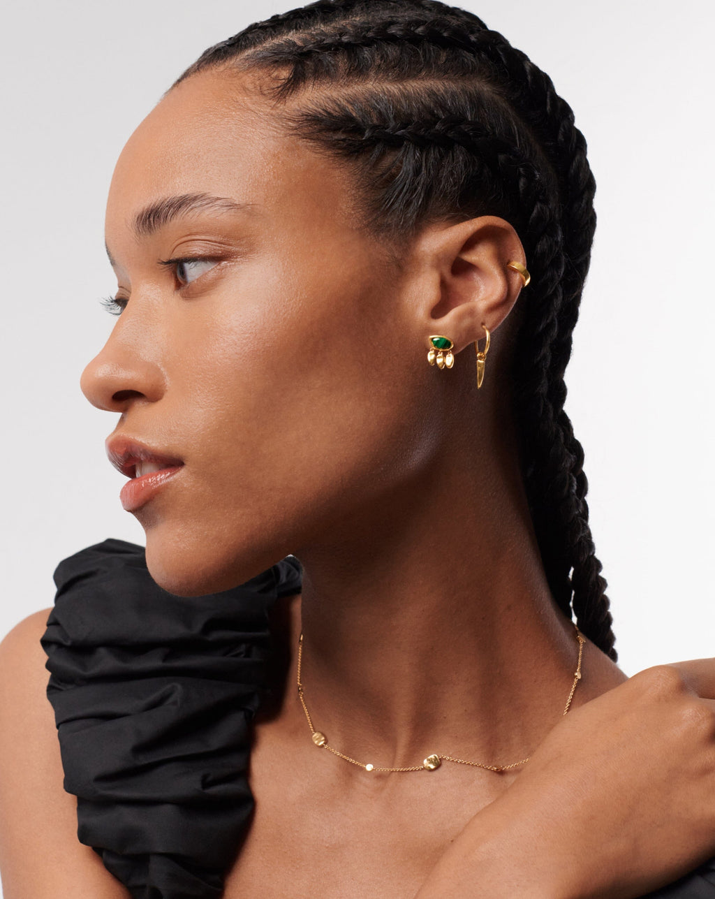 Molten Gemstone Charm Stud Earrings | Gold/Malachite