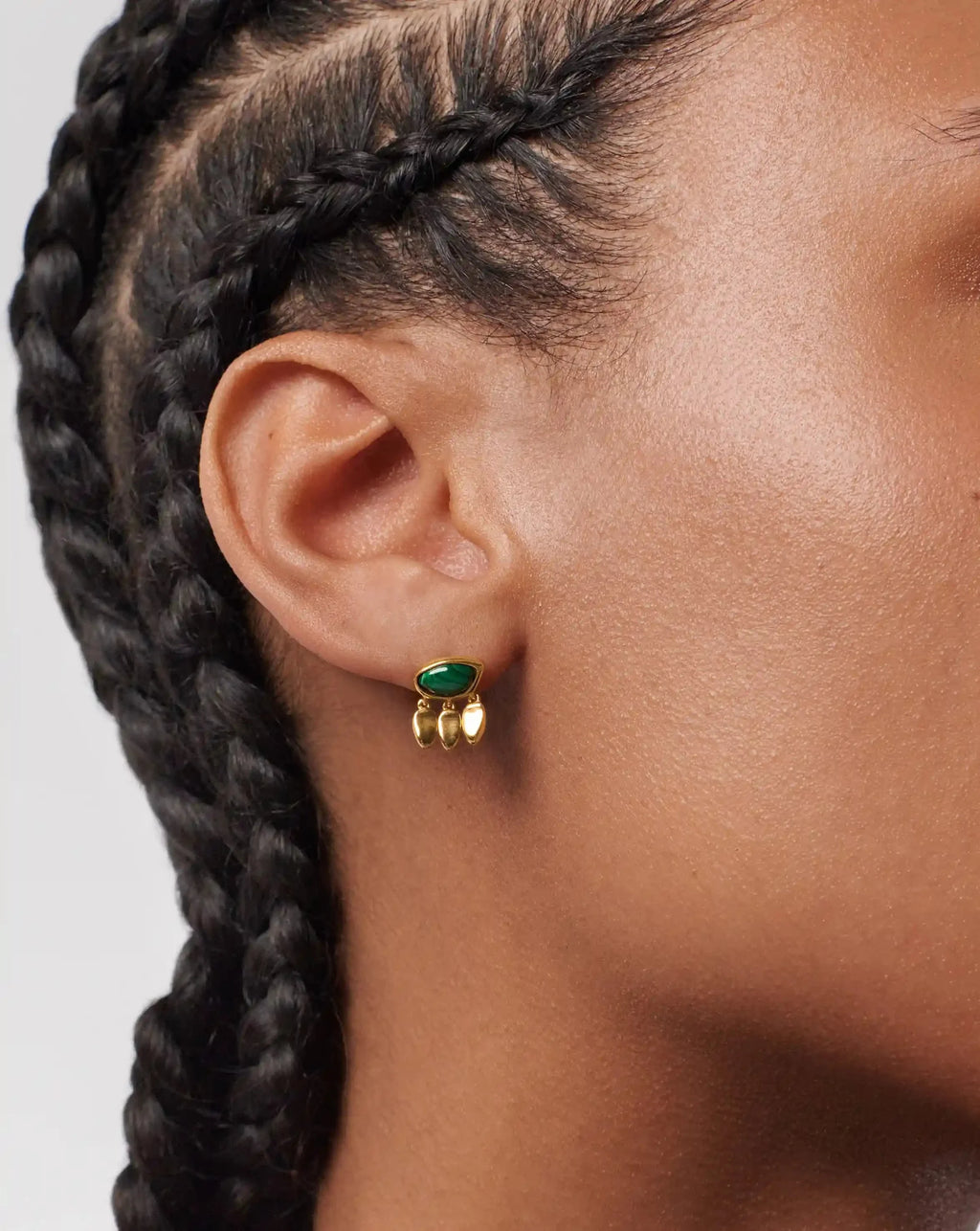 Molten Gemstone Charm Stud Earrings | Gold/Malachite