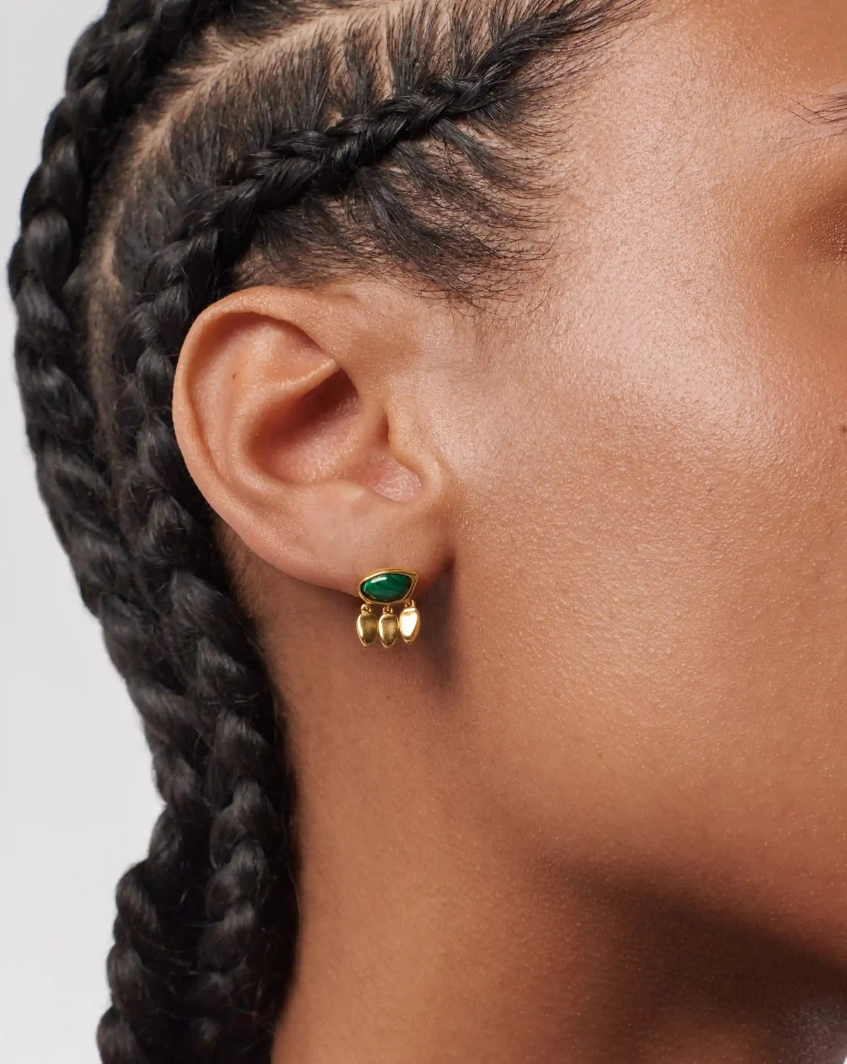 Molten Gemstone Charm Stud Earrings | Gold/Malachite