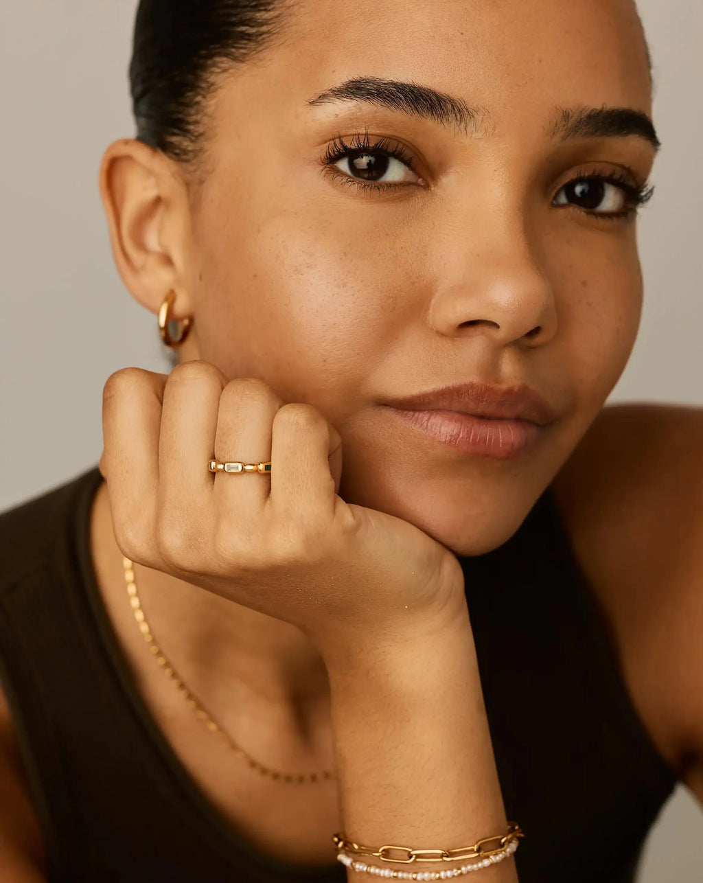 Molten Gemstone Stacking Ring | 18ct Gold Plated/Blue & Green Onyx