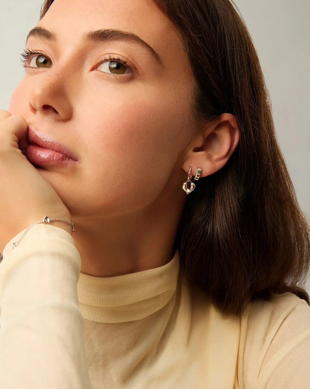 Molten Heart Charm Hoop Earrings | Silver Plated
