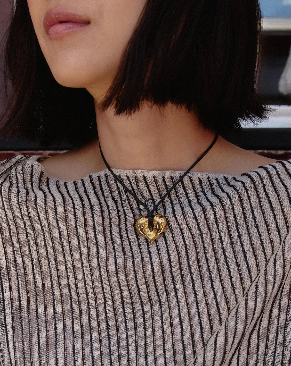 Molten Heart Pendant Cord Necklace | 18ct Gold Plated