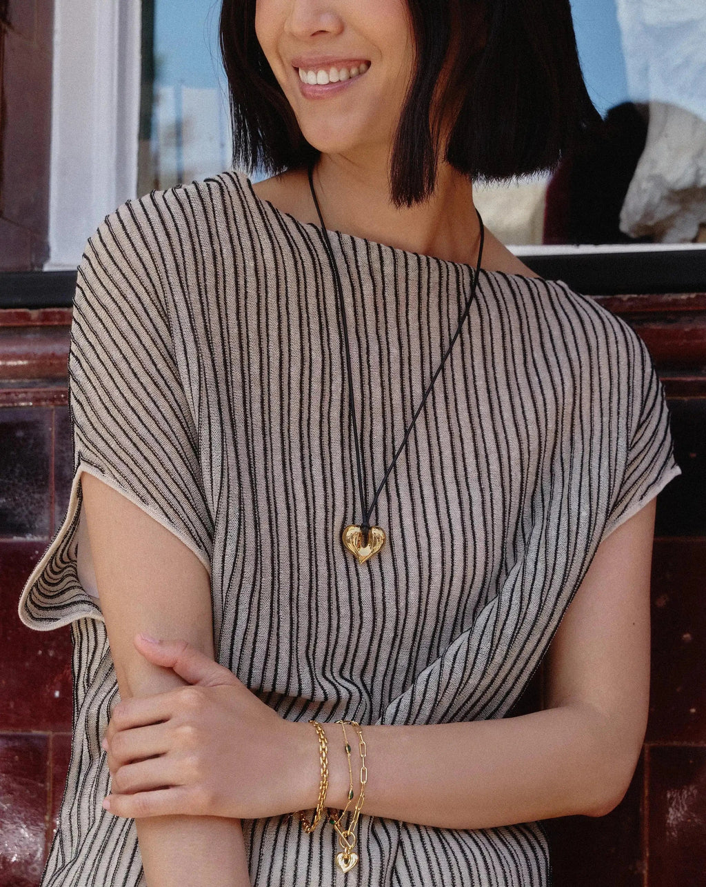 Molten Heart Pendant Cord Necklace | 18ct Gold Plated