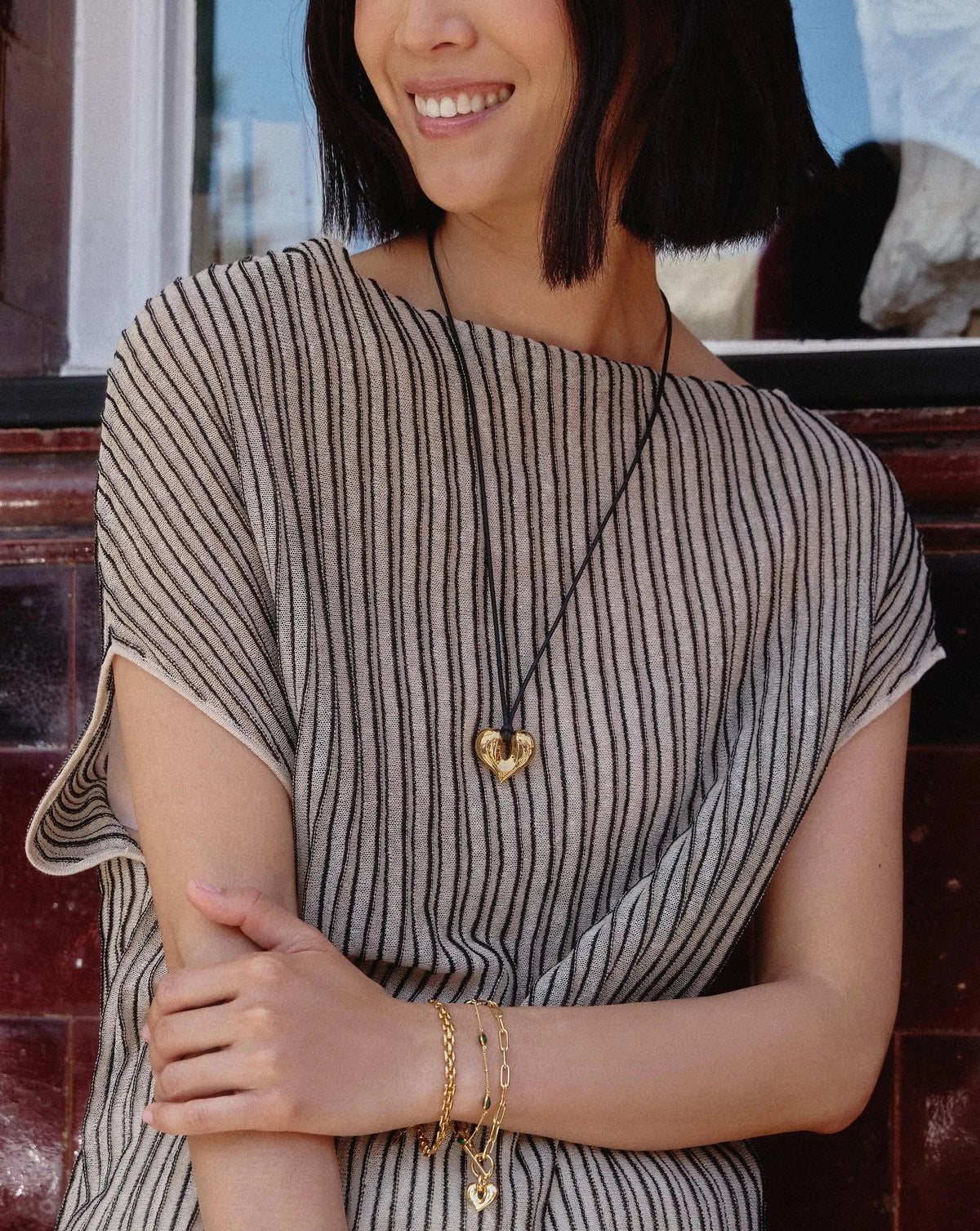 Molten Heart Pendant Cord Necklace | 18ct Gold Plated