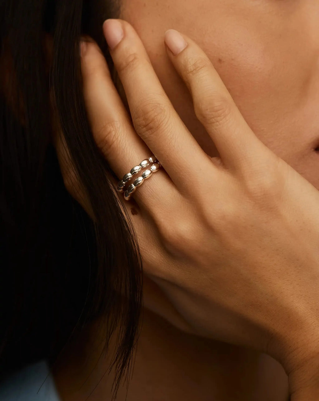 Molten Olive Stacked Ring | Silver Plated