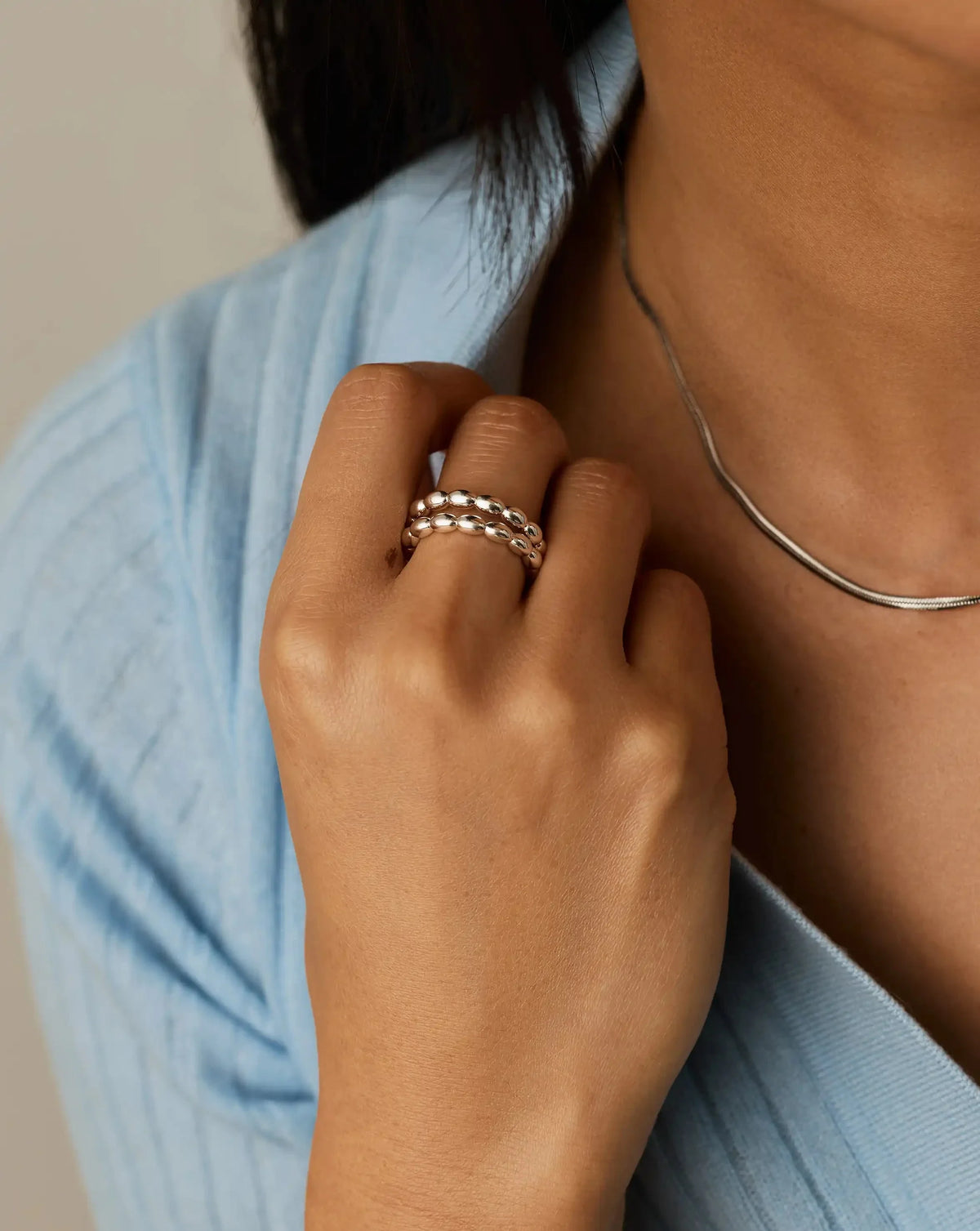 Molten Olive Stacked Ring | Silver Plated