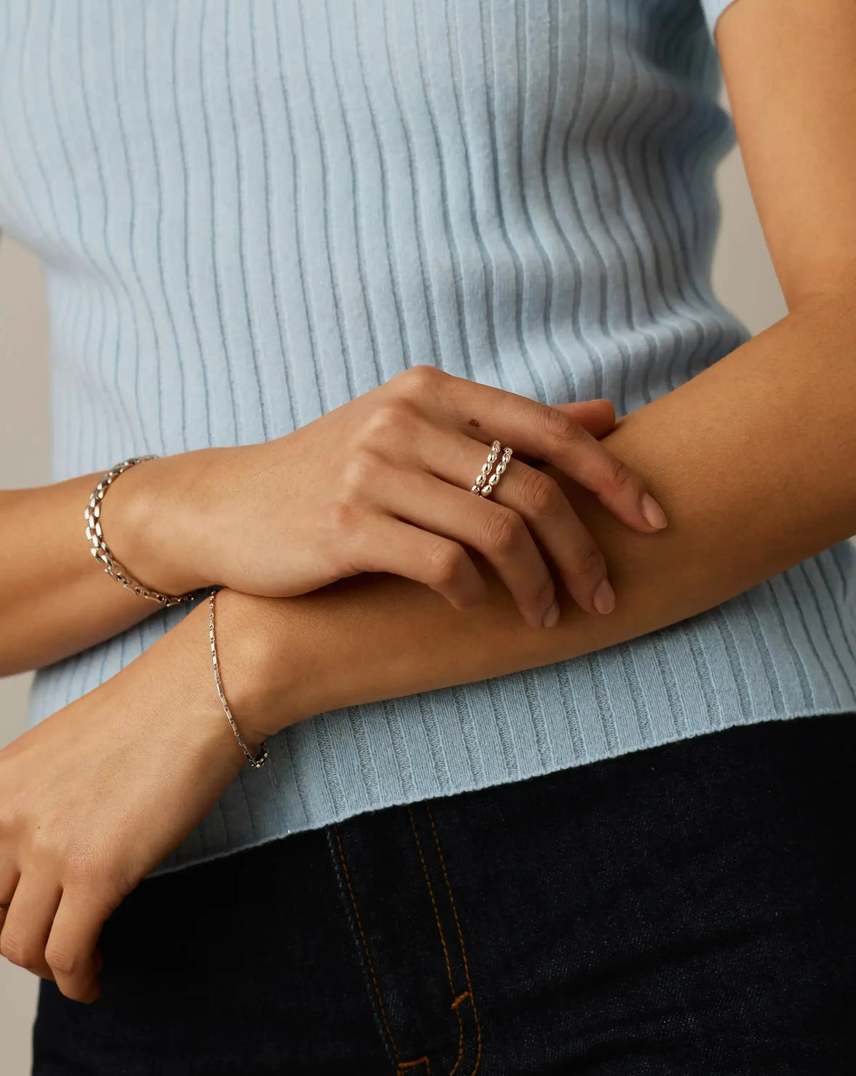 Molten Olive Stacked Ring | Silver Plated