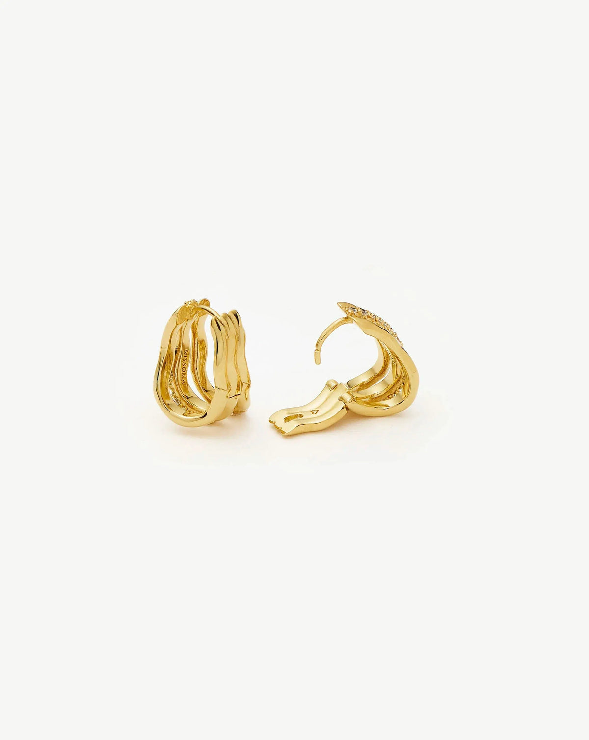 Molten Snow Triple Small Hoop Earrings | 18ct Gold Plated/Cubic Zirconia