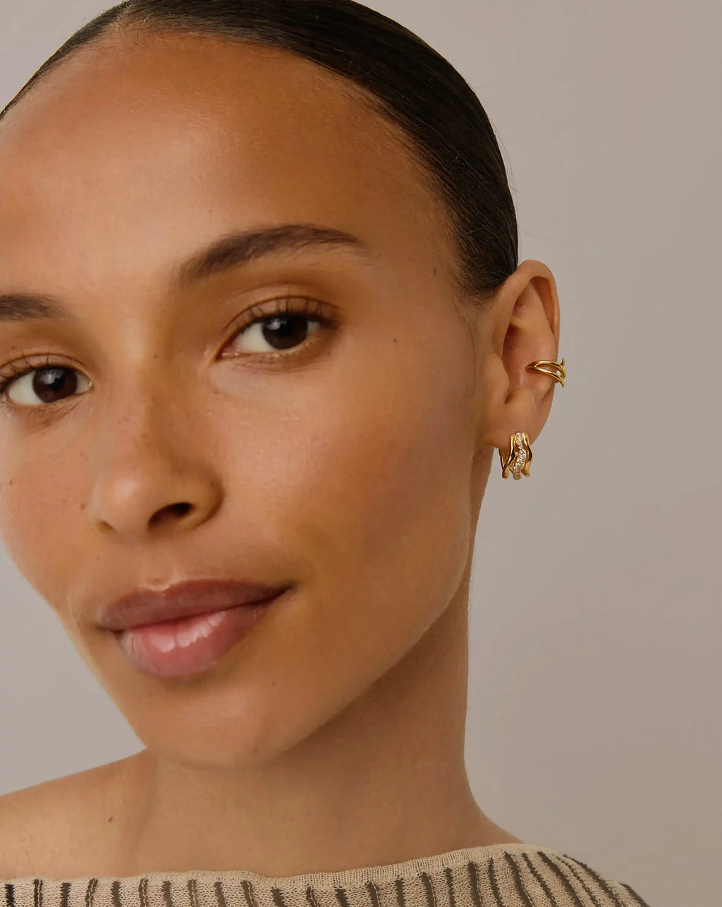 Molten Snow Triple Small Hoop Earrings | 18ct Gold Plated/Cubic Zirconia
