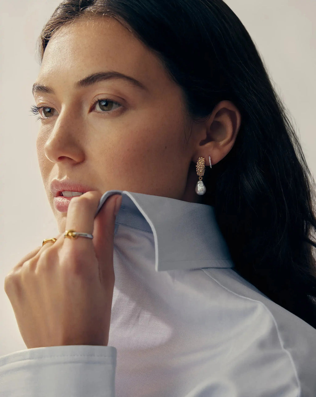 Pearl Baya Charm Hoop Earrings | 18ct Gold Plated/Pearl