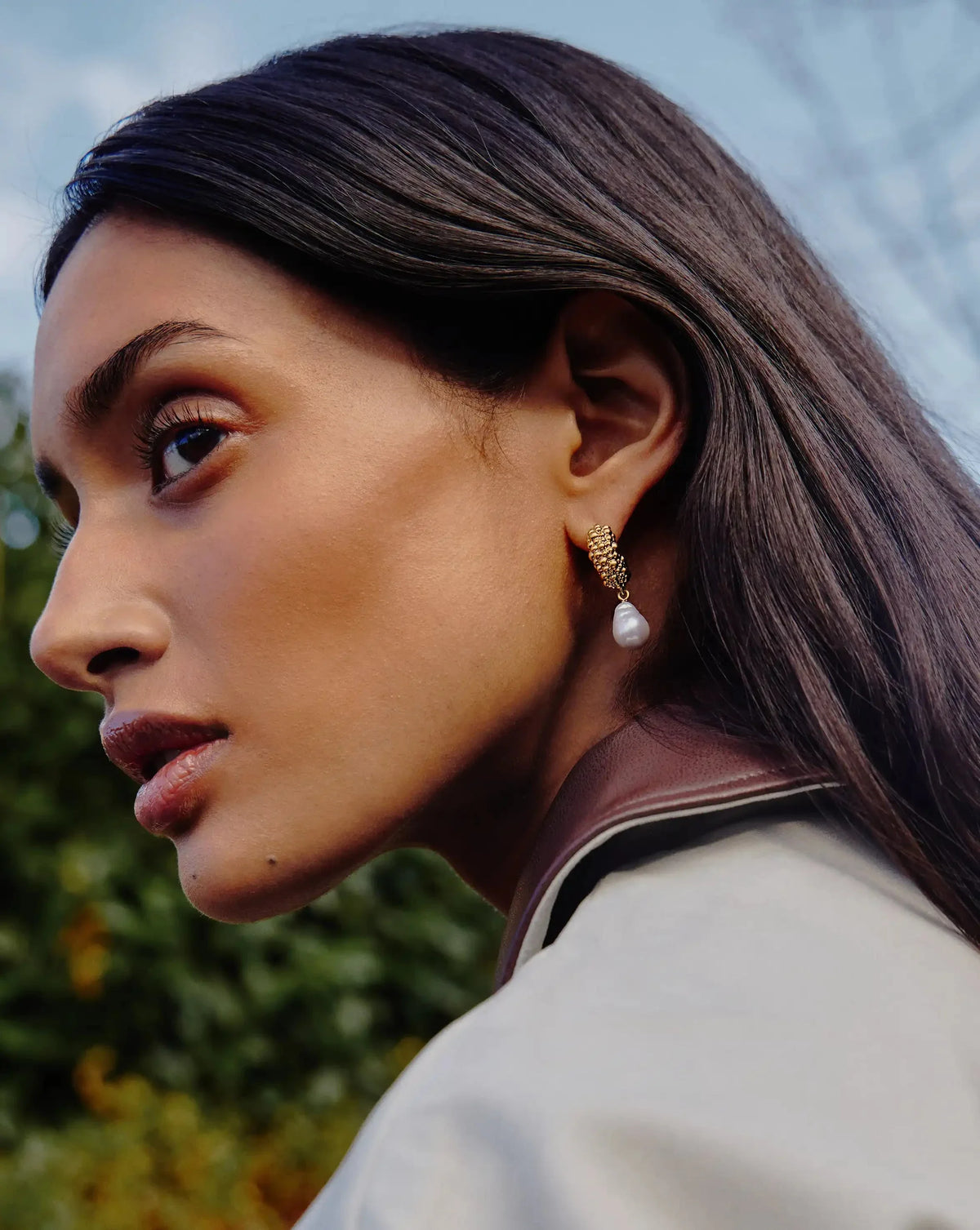 Pearl Baya Charm Hoop Earrings | 18ct Gold Plated/Pearl