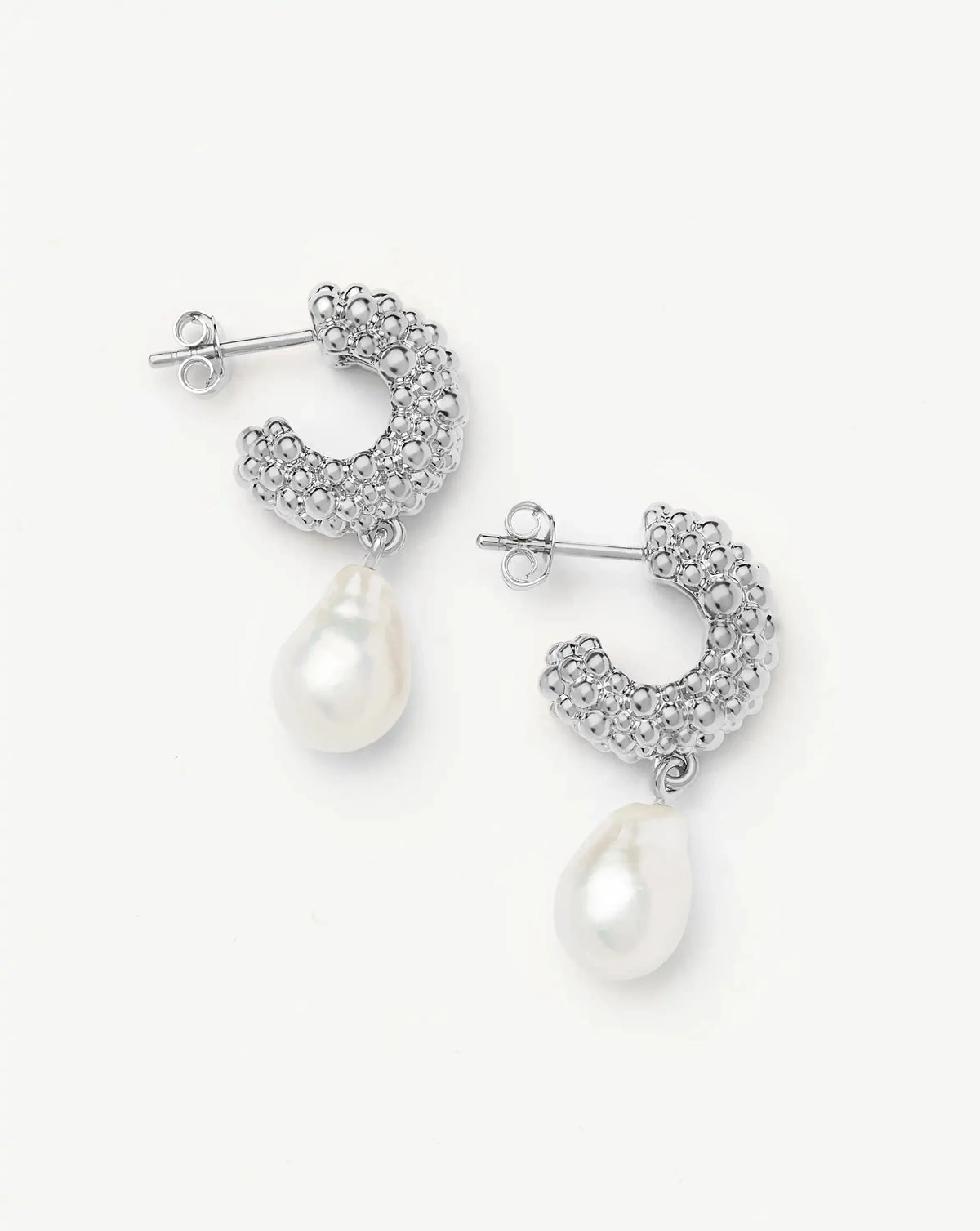 Pearl Baya Charm Hoop Earrings | Silver Plated/Pearl
