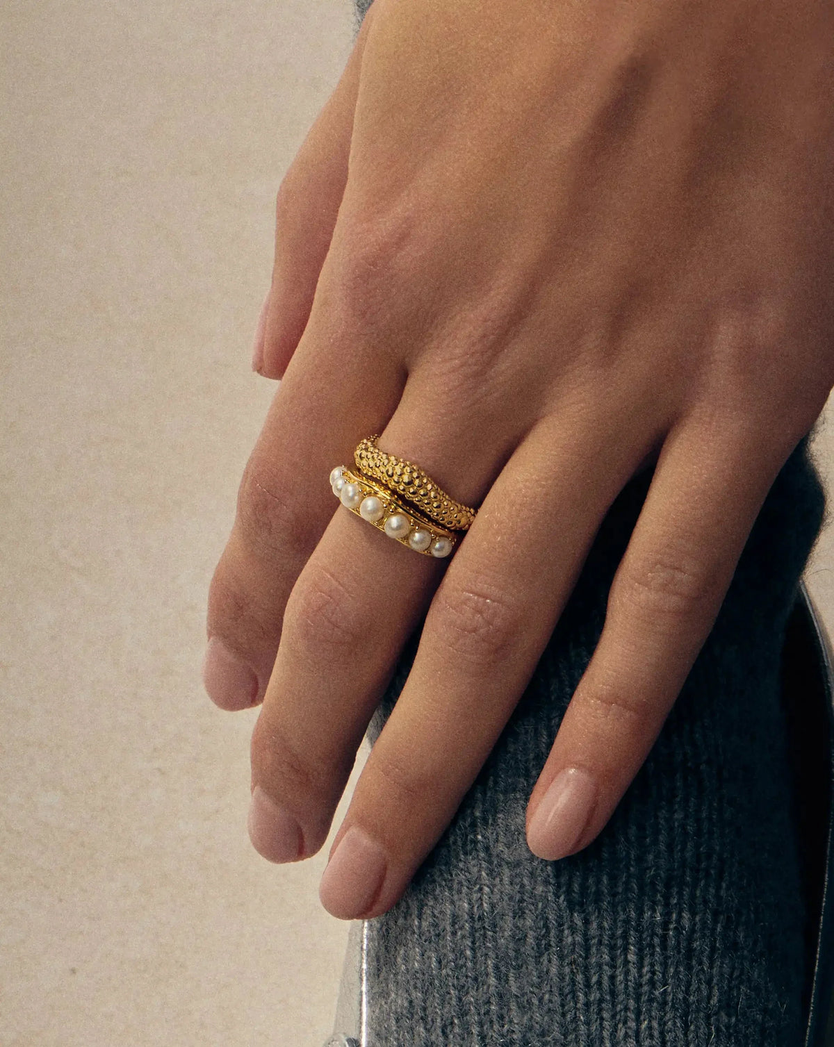 The Pearl-fect Stacking Ring Set | 18ct Gold Plated/Pearl