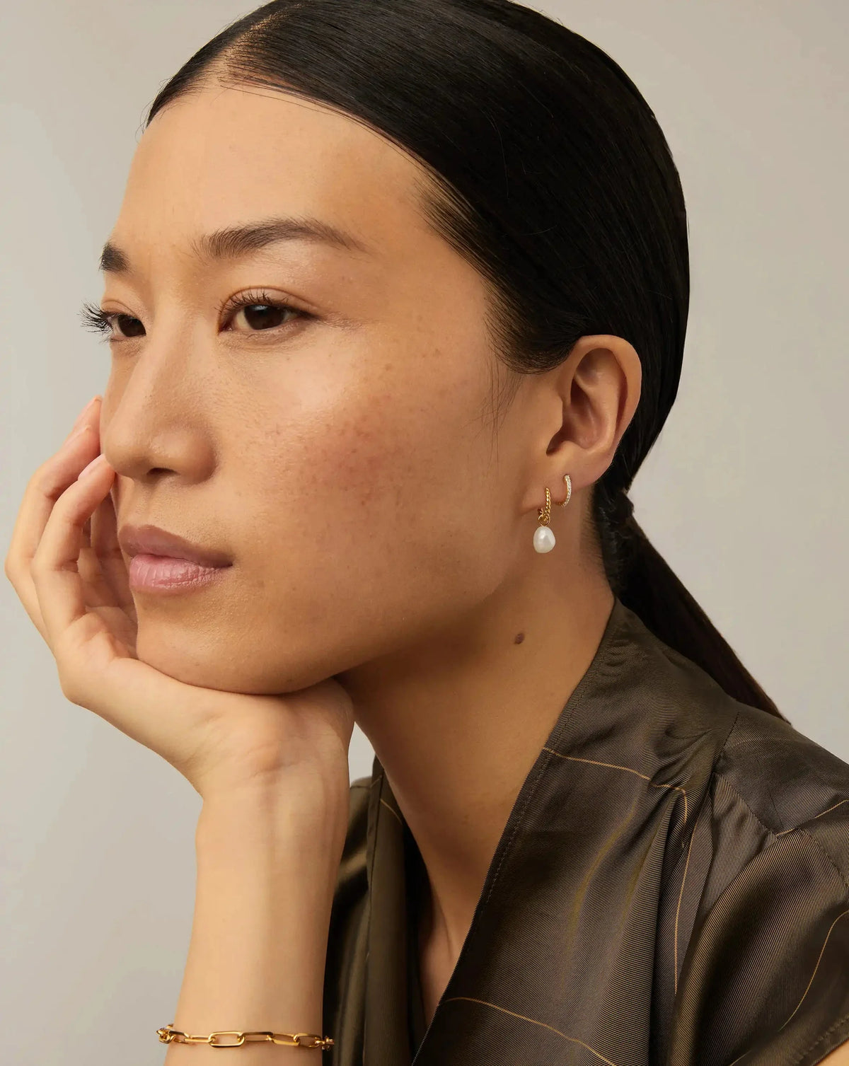 Pearl Twisted Small Drop Hoop Earrings | Gold Plated Vermeil/Pearl