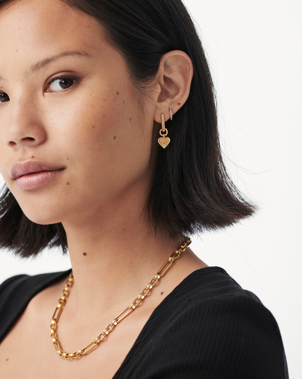 Ridge Heart Charm Earrings | 18ct Gold Plated