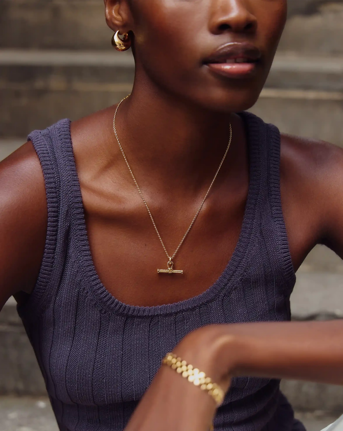 Ridge T-Bar Chain Necklace | 18ct Gold Plated
