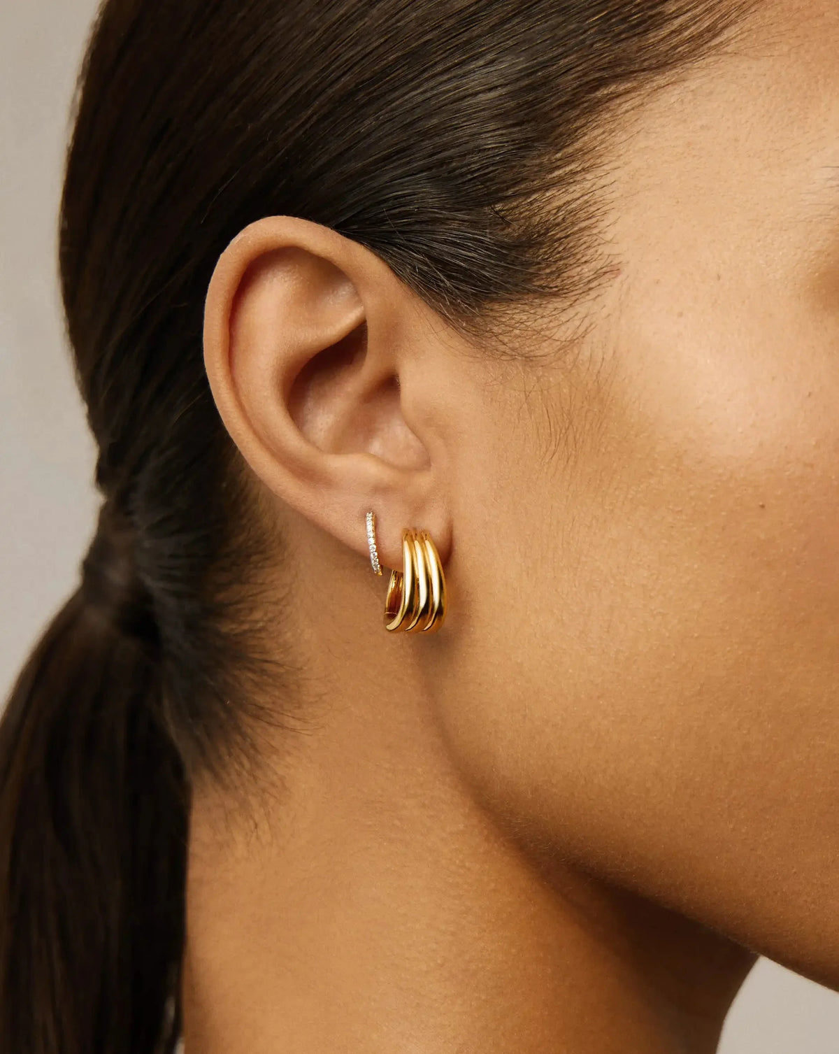 Savi Triple Ridge Hoop Earrings | 18ct Gold Plated