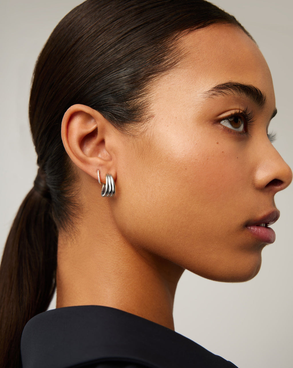 Savi Triple Ridge Hoop Earrings | Silver Plated