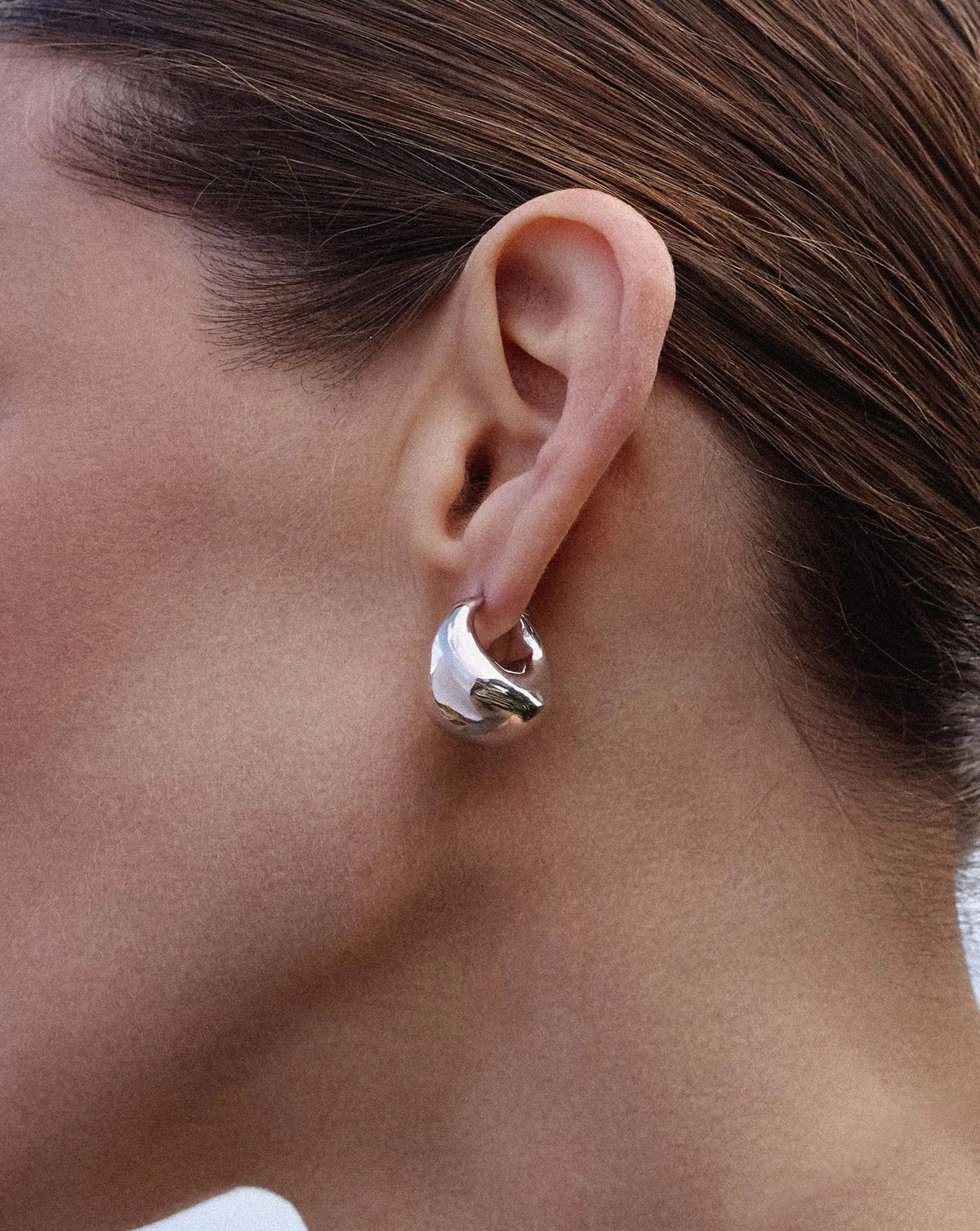 Sculptural Chubby Dome Medium Hoop Earrings | Silver Plated