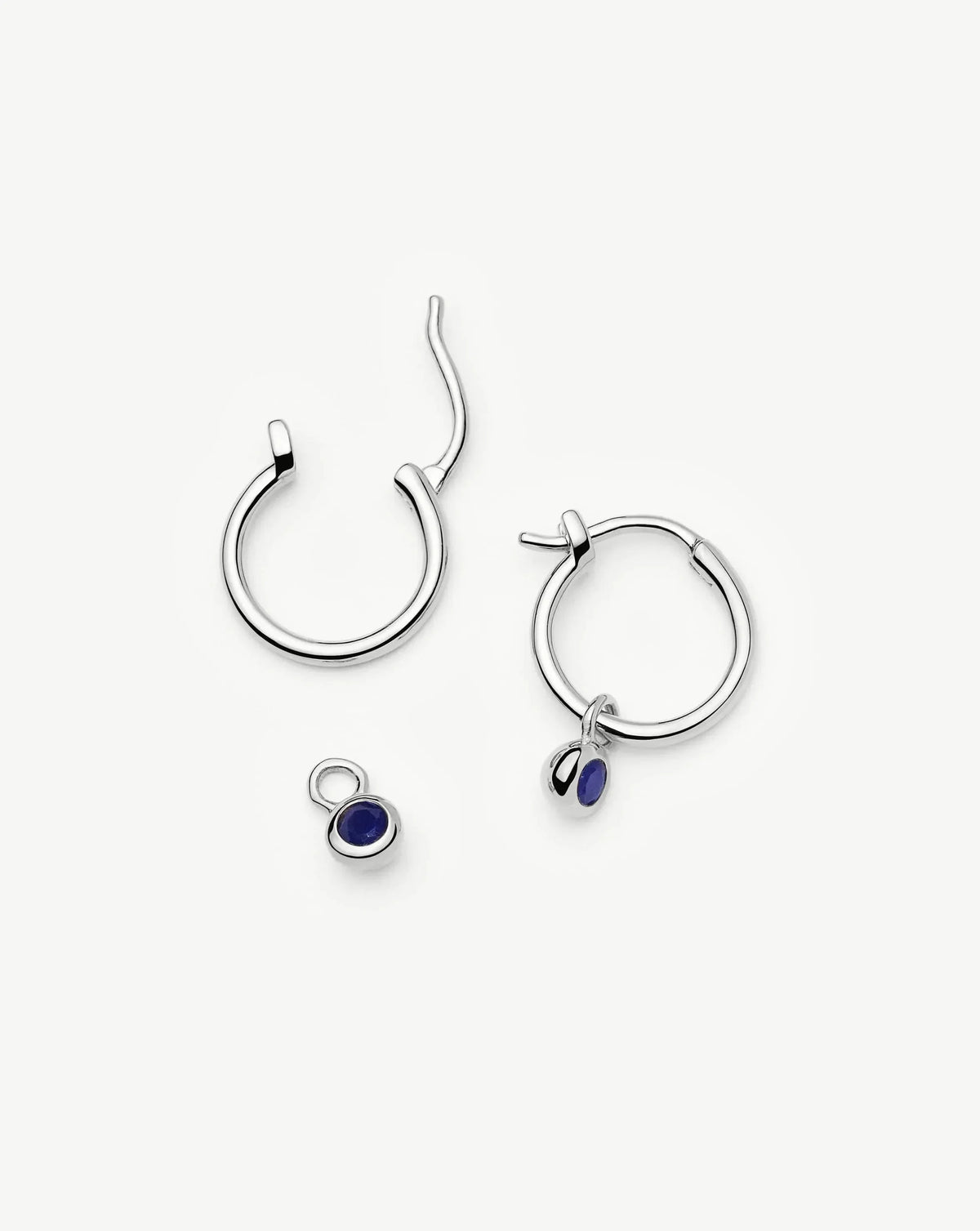 September Birthstone Mini Charm Hoop Earrings | Silver Plated/Lapis